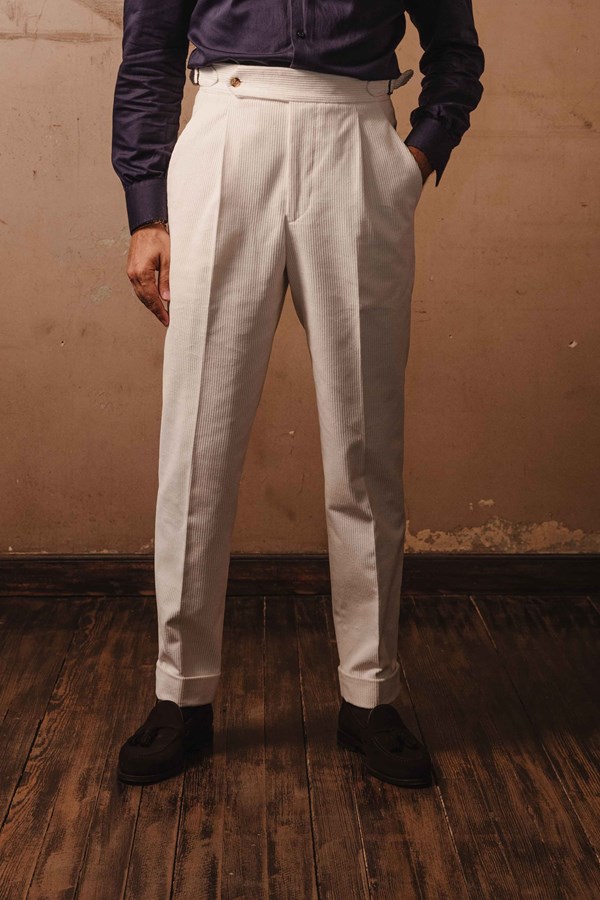Pantalone 1 Alto Corduroy White