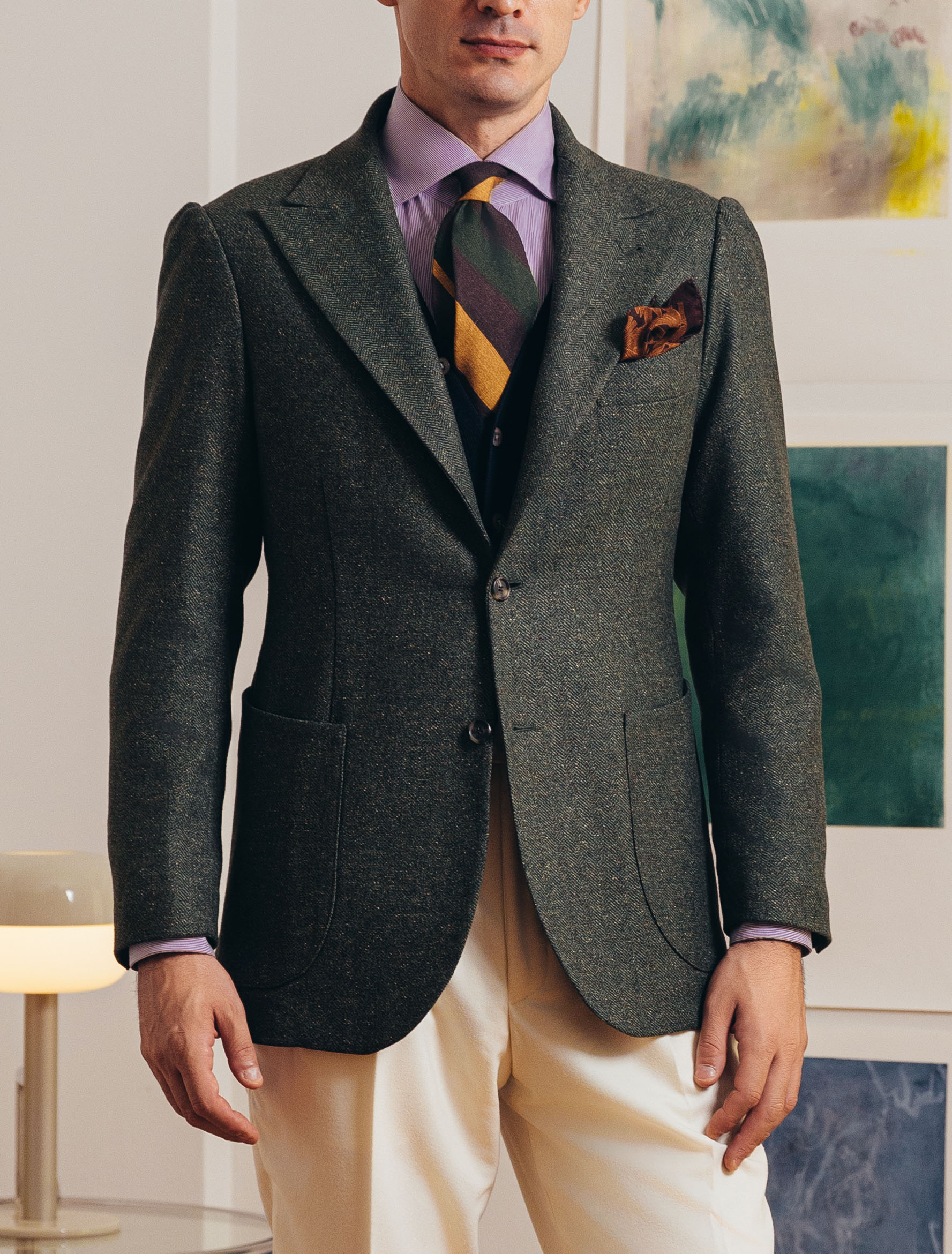 Giacca Monopetto 1 Verde Tweed