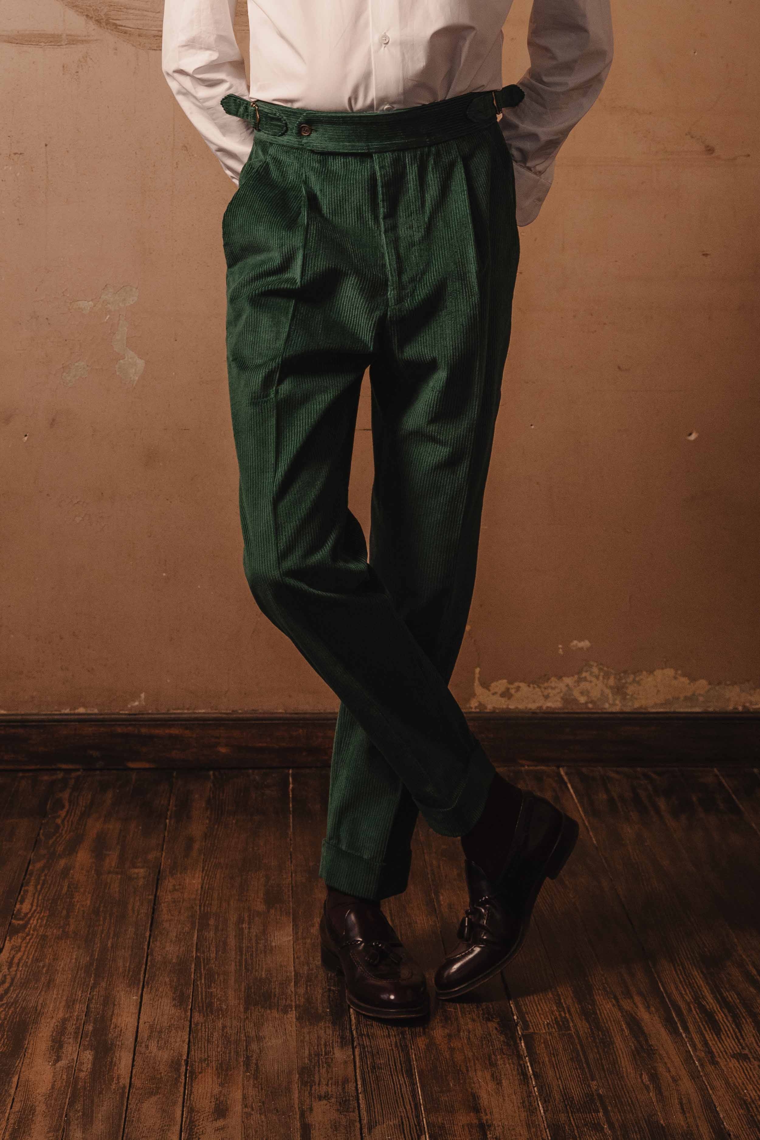 Pantalone 1 Alto Corduroy Verde